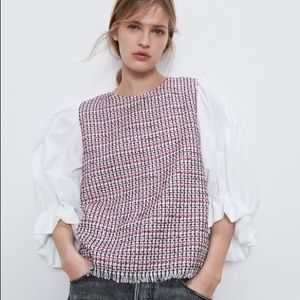 NWT Zara Contrast Tweed Blouse